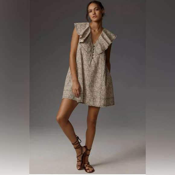 NWT Anthropologie Pilcro XL V-Neck Ruffle Mini Dress with Pockets - Picture 1 of 11
